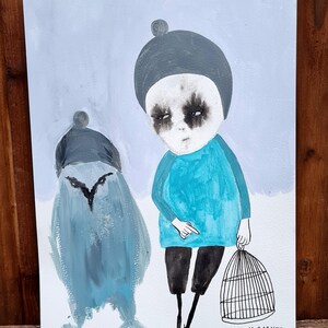 Original art One of a kind picture Marina Barnes Abstract figures Acrylic painting Unframed picture Signed by artist Unique Wall decor Owl