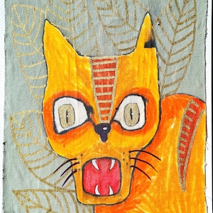 Original painting One of a kind piece of art Outsider art Gift for cat lovers Gift for people who have everything Ginger cat art Rare art