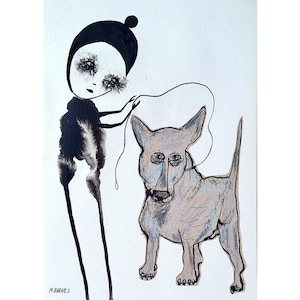 Original art or Print Outsider art Abstract Figurative Naive art Mixed media Artwork Whimsical dog Weird Picture One of a kind dog Rare Odd