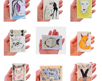Original ACEO Card: Quirky Outsider Art, Collectible Mini Painting