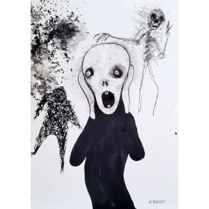 Original art Outsider art Art brut Dark art Horror art Macabre Nightmare The haunters Abstract figures Black and white art Surreal art Odd