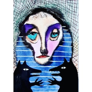 Original painting Art Brut Outsider art Dark art Abstract face Figurative art Alternative art Gothic art collection Primitive art Rare art