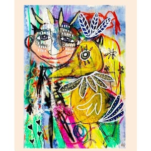 Original Art Print Outsider art Art Brut Raw art Abstract Figurative Naive art Alternative art Weird Picture Strange Drawing Mixed media art
