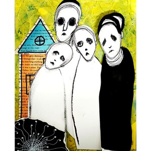 Original art or Print Outsider Art Collage Surreal Artbrut Weird Quirky Rare Odd art Strange Drawing Cteepy People Abstract Faces Painting