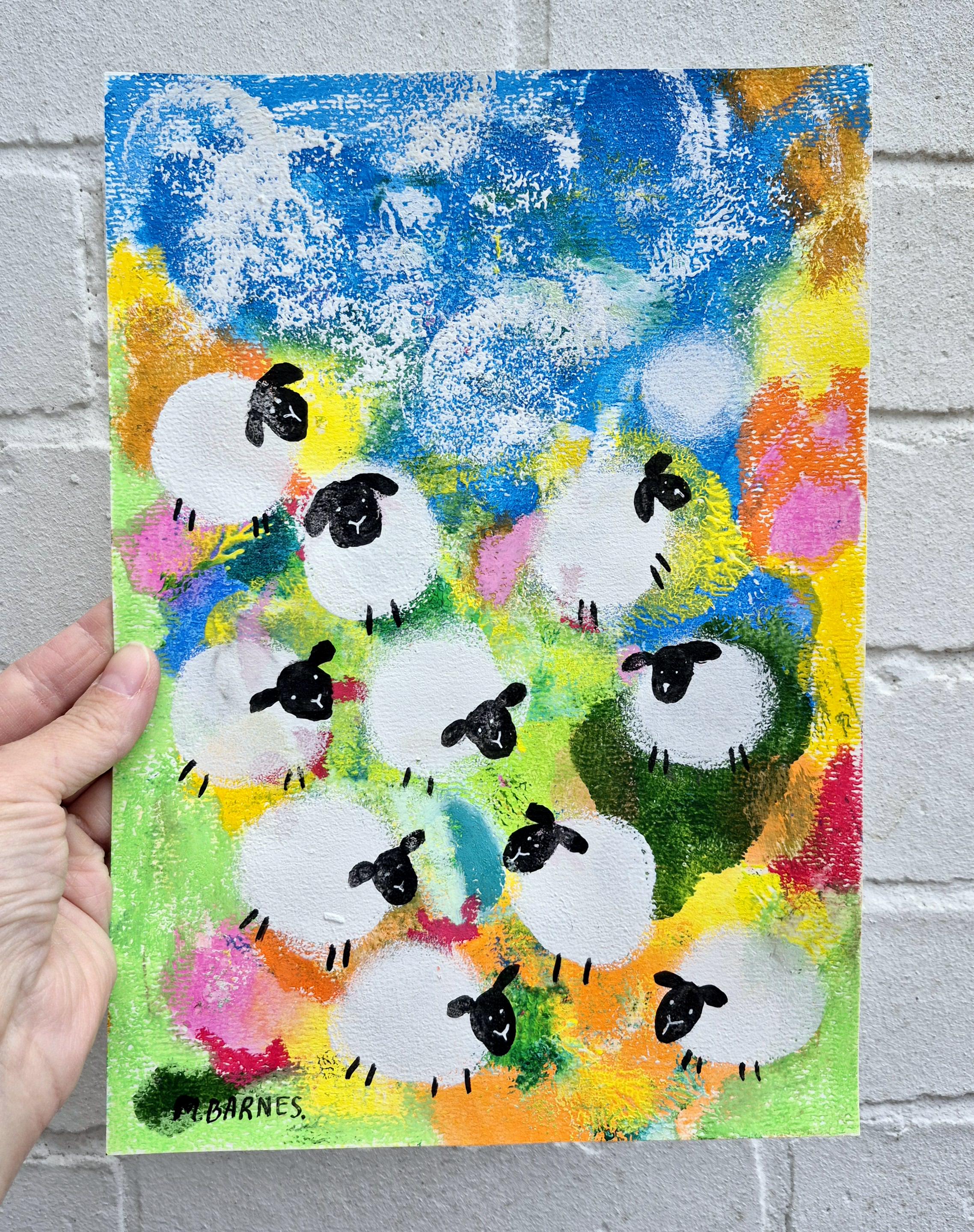 抽象的な羊の絵画：オリジナルアクリルアート、9x12インチ - Etsy 日本