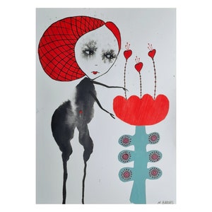 Original drawing Outsider art Abstract flower Figurative art Primitive art Naive art Cute art Cute illustration Surreal art Simple art Rare