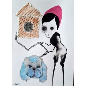 Bulldog francese Dipinto originale Arte outsider Arte originale Arte unica nel suo genere Regalo per chi ha già tutto Arte astratta Volto astratto