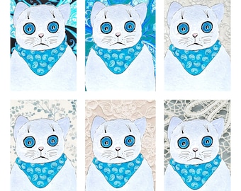 オリジナルの猫のアートプリントかわいいイラスト白猫の絵猫好きへのギフト猫コレクション結婚式誕生日ギフト抽象的な比喩芸術