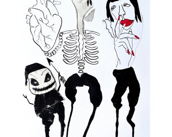 Mischievous Cupid Dark Art Photo Print: Spooky Abstract Figures
