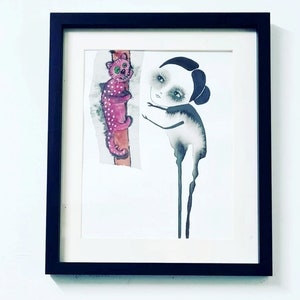 Original Art Outsider art Art Brut Raw art Whimsical funny cat Abstract face Abstract figures Figurative art Naive Weird Quirky Rare Picture