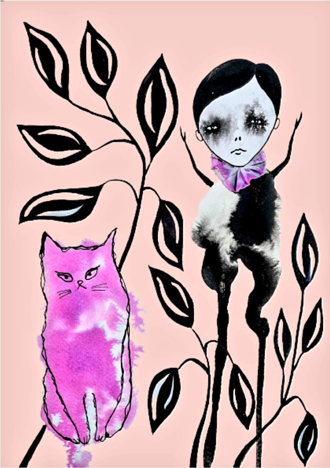 Original Art Prints of Original Artwork One of a Kind Gift for Cat Lovers Weird Picture Art Brut