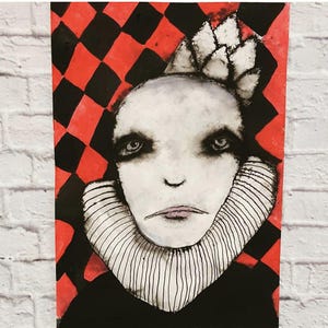 Abstract woman Primitive art  Queen Drawing on paper Wall decor Picture Dark art Outsider art Weird art Gift idea