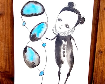Arte abstrata feminina: desenho original em aquarela, decoração de parede exclusiva (23 x 30 cm)