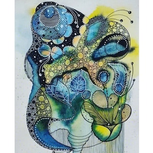 Arte unica nel suo genere Arte astratta Pittura originale Opera d'arte astratta originale Pittura ad acquerello Acquerello astratto Immagine astratta Blu