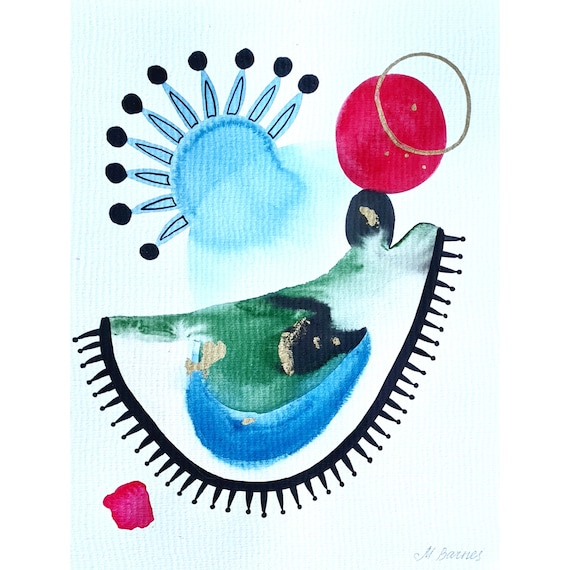 オリジナル抽象水彩画：風変わりなアートデコレーション（9x12インチ