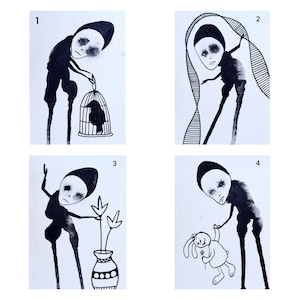 Monochrome print,  Print of original art,  Black and white picture,  Abstract figures,  Abstract art,  Primitive art , Simple art Simbolic
