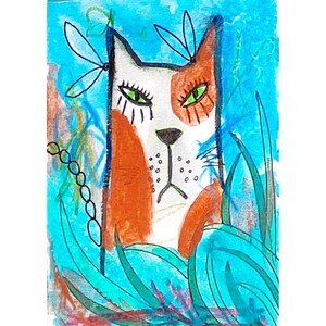 Collectible cats,  Cat print,  Gift for cat lovers,  Whimsical funny cat, Primitive cat, Folk art ,Abstract art, Outsider animals art, Cute