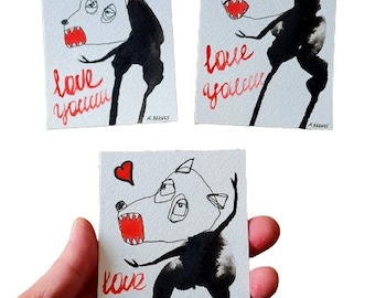 ACEO cards Collectible cards Aceo original art Aceo painting Atc cards Creepy love Funny love confession Cute creepy Mini art Mini cards