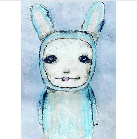 うさぎのアクリル画：素朴なアートの保育園の装飾、A4 - Etsy 日本