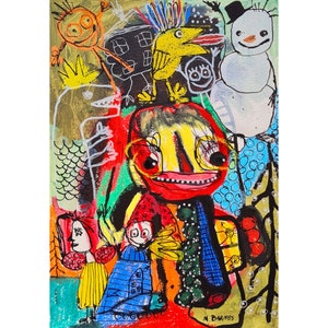 Original art Outsider art Art brut Abstract figures Neoexpressionism Creepy face Inspiration art Intuition art Crazy art Surreal art Odd