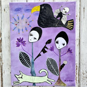 Original Mixed Media Artwork on Canvas Abstract art One of a kind Wall decor Art collage Weird art Cute Odd Unique