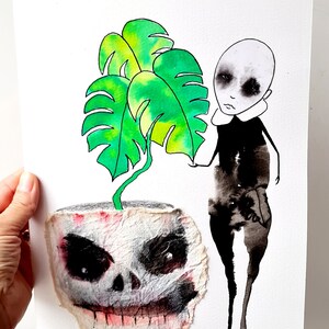 Monstera Original art Abstract art Scull Plants drawing Weird art Gothic art Abstract figures Spooky Gothic picture Dark art Outsider art