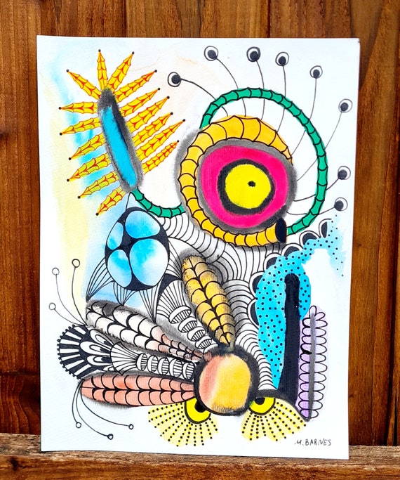 抽象水彩画：直感的な落書き、サイン入りアート（9x12インチ） - Etsy 日本