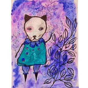 Original painting Art brut Outsider art Abstract cat Cat art Weird cat drawing Gift for cat lovers Figurative art Simple art Naive art Rare