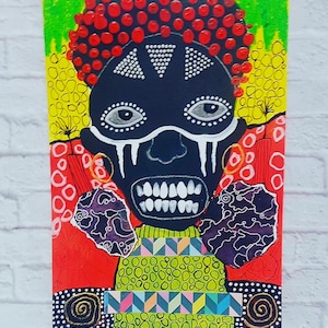Original art African art Outsider art Abstract face art Abstract figure African face Acrylic painting Mixed media art African woman Art brut