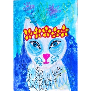 Unieke kat, kattenkunst, cadeau voor kattenliefhebbers, abstracte kunst, verzamelkunst, betaalbare kunst, kattendecor, kattenprint, primitieve kunst, raar