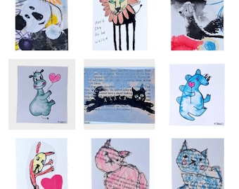 ACEO Arte original Tarjetas Aceo Tarjetas coleccionables Tarjetas Aceo Pintura Aceo Tarjetas ATC Regalo para coleccionistas de tarjetas aceo Mini arte Arte lindo Animales