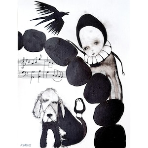 Ink on paper, Original drawing,  Outsider art,  Original painting,  Abstract figures,  Black and white picture, Weird art, Weird, dog , Odd