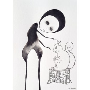 Arte originale Arte outsider Pezzo d'arte unico Decorazione unica Regalo unico Disegno originale Arte da collezione Bianco e nero