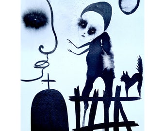 Weird Gothic Ink Drawing: Original Odd Art, Quirky Creatures