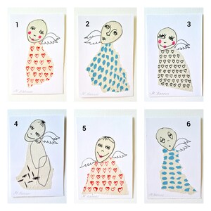 Little Cute Angels , Original Art collage, Abstract figures, Abstract art, Abstract face, Outsider art, Gift for her, Mini art, Mixed media