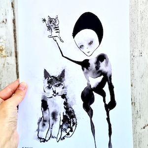 Arte originale Arte del gatto Arte unica nel suo genere Disegno originale Gatti stravaganti Immagine carina Regalo per gli amanti dei gatti Idea regalo Figure astratte Arte strana