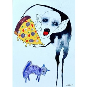 Original art Outsider art Art Brut Rawart Dark art Kunst home decor Pizza Picture Weird Drawing Alternative art Primitive art Creepy Face