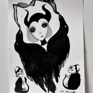 Original art  Maleficent Gothic art Dark art One of a Kind Marina Barnes Black and white Picture Decor Abstract art Art brut Outsider art
