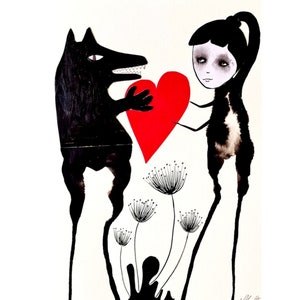 Arte originale o stampa La bella e la bestia Arte outsider Arte per bambini Arte infantile Figure astratte Arte figurativa Disegno strano Arte Brut