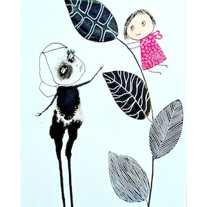 Original art or Print  Black and white art Outsuder art Original drawings by ink Fairy picture One of a kind gift for girl One of a kind art