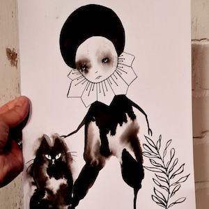 Whisper of the cat shadow Original art One of a kind art Outsider art Black white picture Weird art Abstract art Abstract figures Cat art