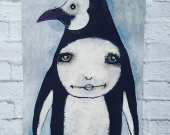 ペンギンカーニバルのアクリル画：風変わりな子供部屋のアート - Etsy 日本