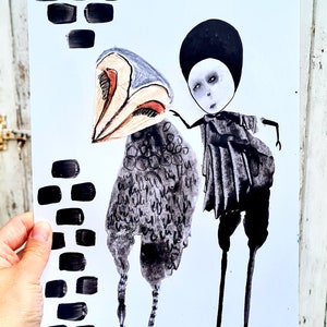 Original art Abstract art Surreal art Outsider art Owl drawing Owl picture Weird art Odd art Gift idea Gift for people who have everything