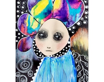 Abstrakt ansiktsmålning: Outsiderkonst, nyckfull figur, A4
