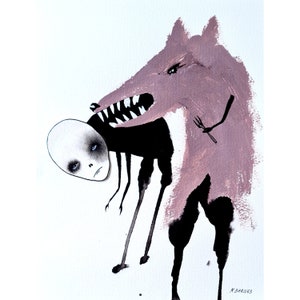 Dark art, Gothic art, Wolf, Abstract figures, Outsider art, Weird art, Horror, Odd animal, Folk art, Gothic picture, Acrylic painting, Goth