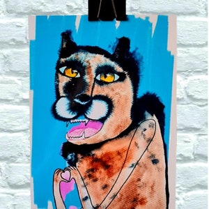 Original Kunstdruck Außenseiter Kunst Schrulliges Bild Artbrut Sonderbares Katzenbild Ein originelles Geschenk für Katzenliebhaber Katze mit Herz Primitive Kunst Ungerades