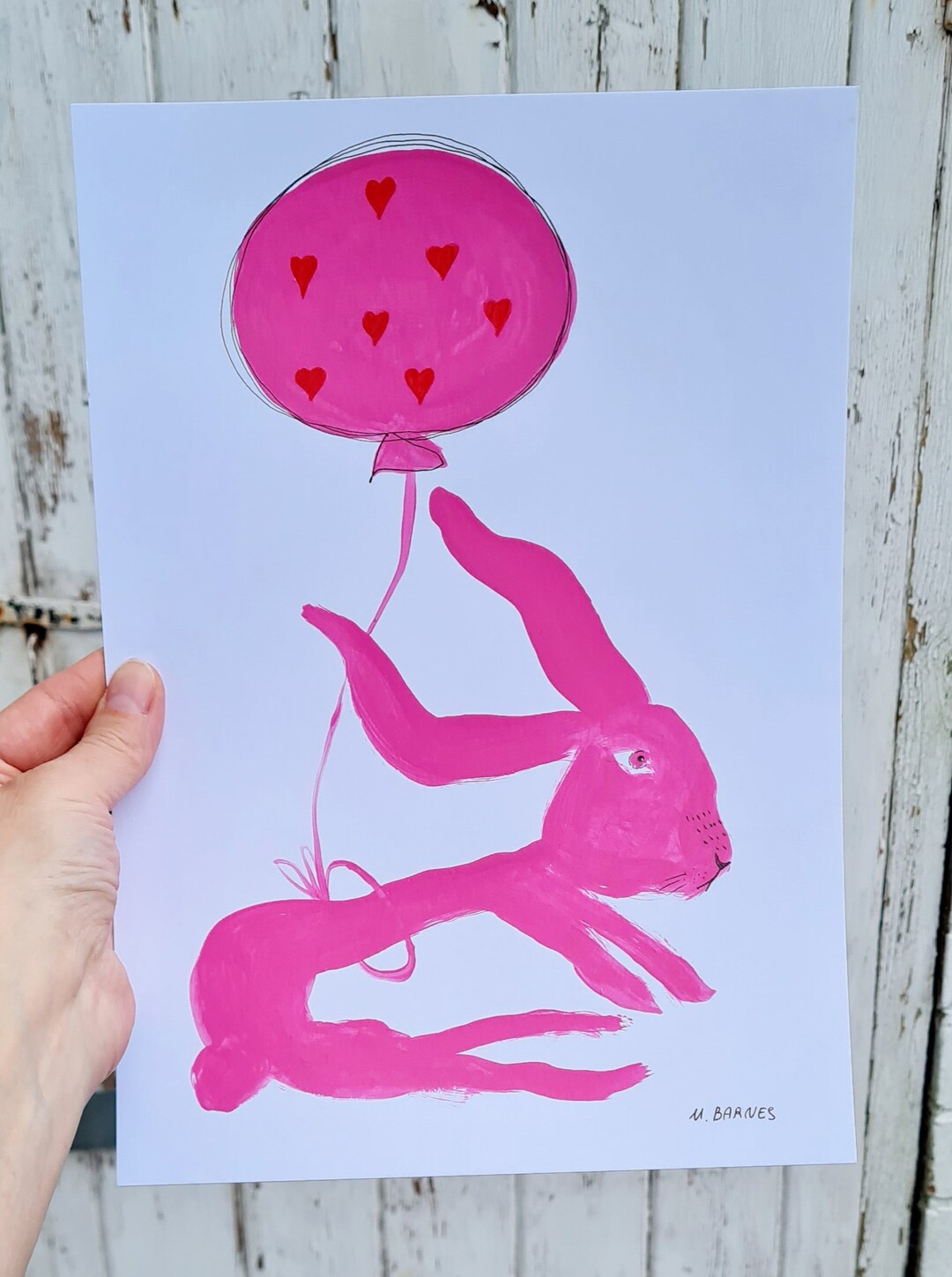 Pink Rabbit Balloon Art: Surreal Acrylic Painting - Etsy