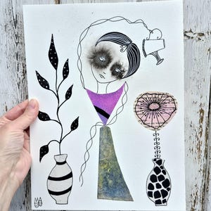 Original Art Abstract art Unique design Marina Barnes  Abstract girl One of a kind Odd Wall decor Collage Weird art  Outsider art Primitive