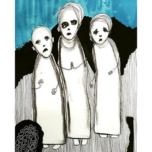 Original Art Brut Outsider art Dark art Horror illustration Abstract figures Alternative art Creepy face Spooky Weird Quirky Odd Drawing Raw