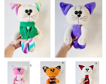 Handmade Textile Cat Art Doll: Unique Stuffed Toy Home Decor